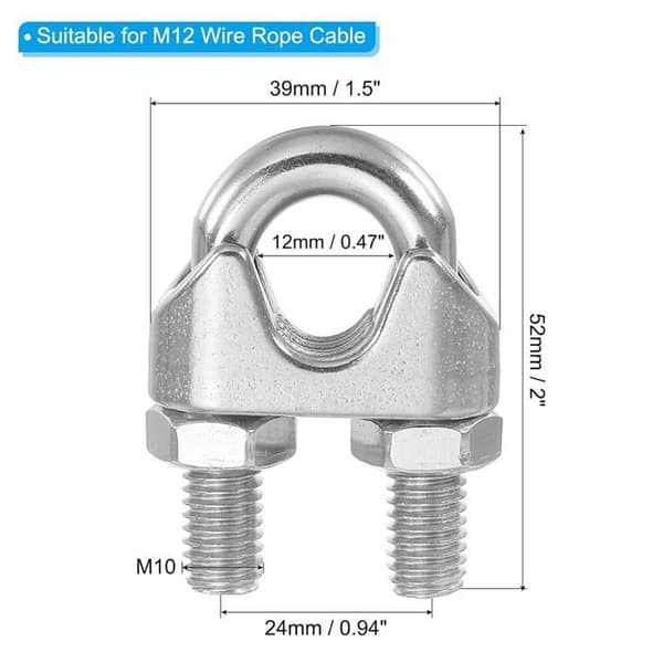 Sæt med 8 M12 304 rustfri stål wireklemmer til 1,27 cm reb, rigning, marine befæstelser