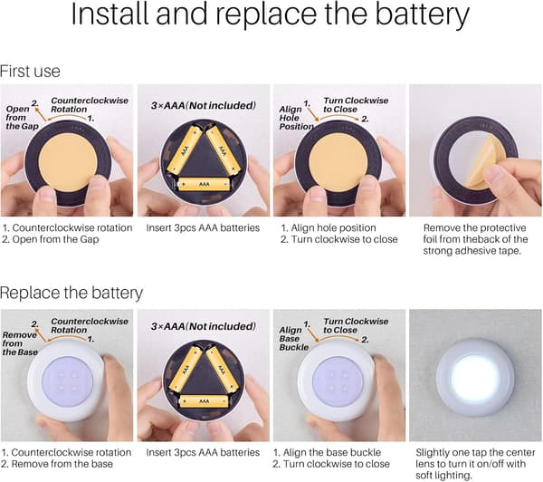 Tryklys Tryklys Mini Touch Tryk Spotlys Indendørs Bærbare LED Pucklys Batteridrevne til Under Skabe White