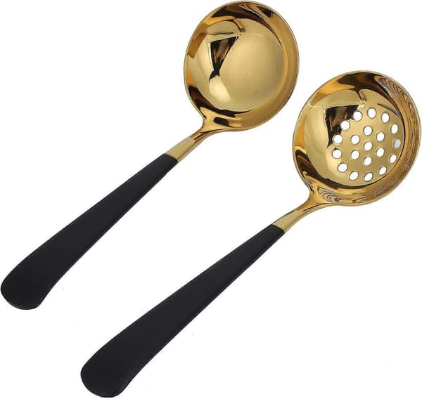 Soppslev och hålslev set, köksredskap för matlagning och servering, rostfritt stål skimmer bestick servis set, 2 st