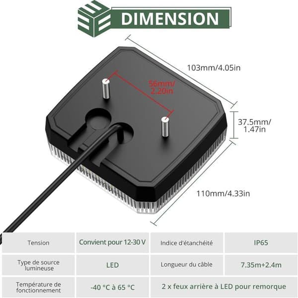 Tilhengerbaklys - Par på 2 - 40 LED-enheter IP65 - Multifunksjon E-merke 12V-30V - For vekt L