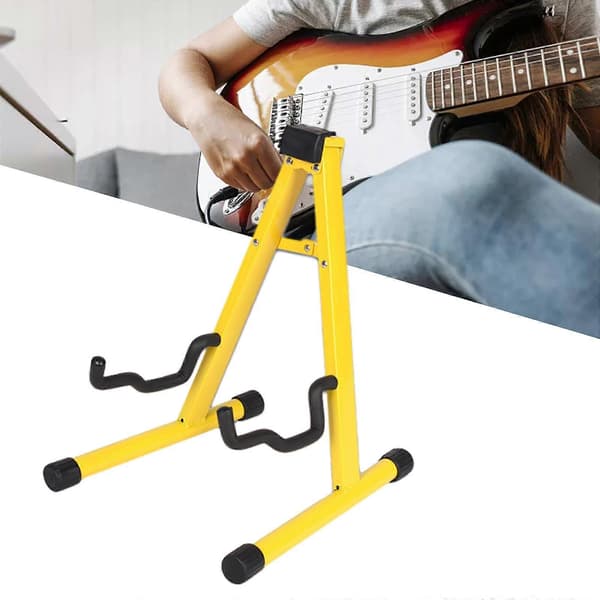 Gitarrställ Fällbart A-ram Golv Universellt Metall för Akustiska Klassiska Elektriska Basgitarrer Banjo Ukulele Bärbart Yellow 30x25x37cm