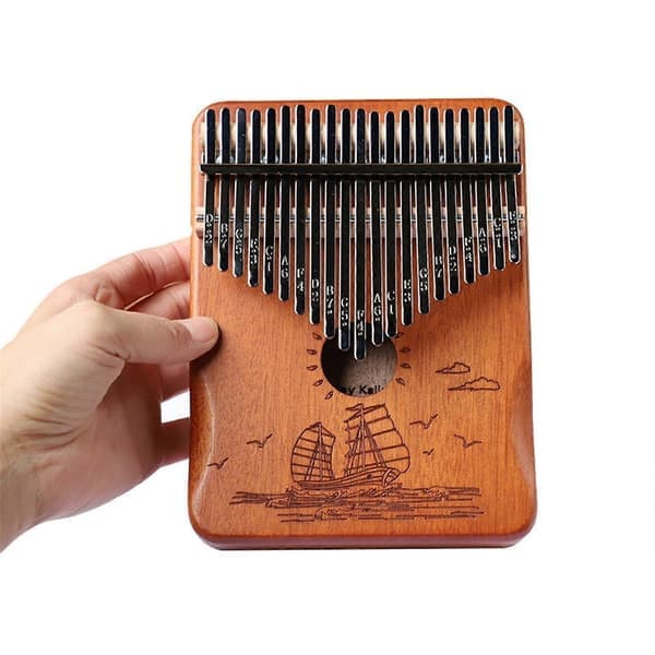 Kalimba Tommelfingerklaver 21 Tangenter Træ Begynderinstrument med Klar Lyd og Indgraverede Noder