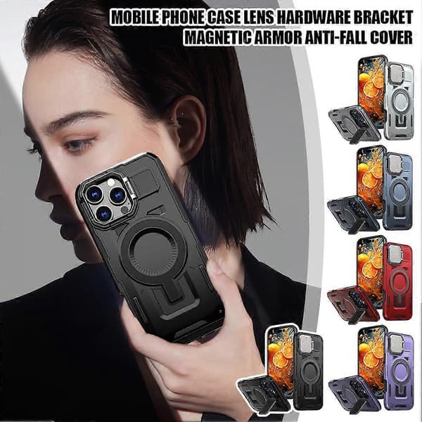 Mobilskal för iPhone 16-serien med linshårdvarufäste och magnetisk rustning Black 16p