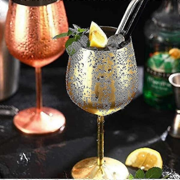 Vinglass med gullfinish, 2 cocktailglass i rustfritt stål