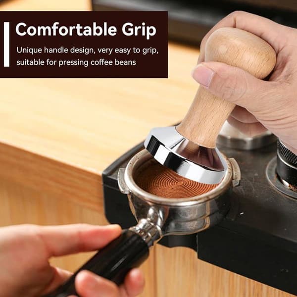 Espressostamper - Rustfrit stål og massivt træ - 51 mm - Specifik stamper til espressomaskiner, designet til baristaer.