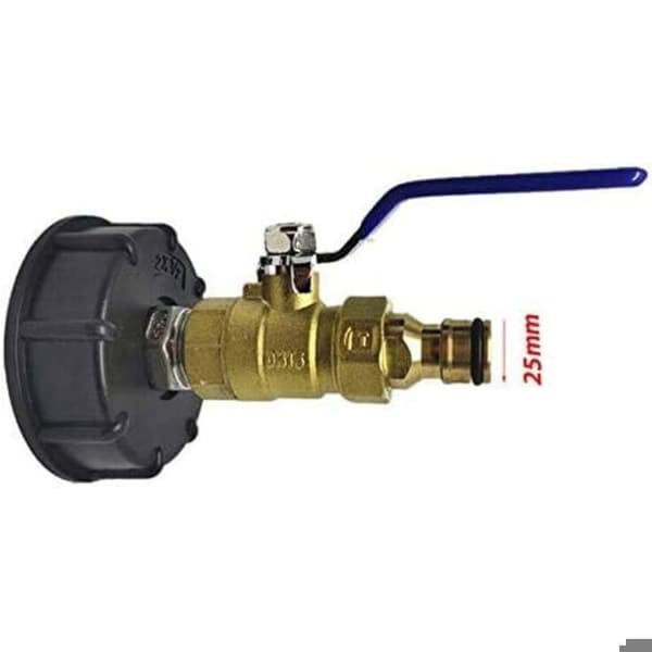 1x Messinghane-fitting, S60x6 tankadapter-aftapningsventil med 25 mm udløbsdiameter, lynkoblingsudløb, til