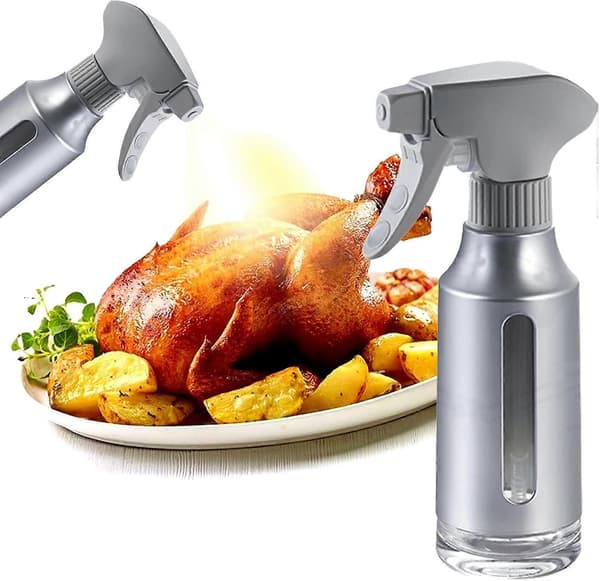 Olivenoljesprøyte for matlaging, rustfritt stål, for Airfryer, frostet grå