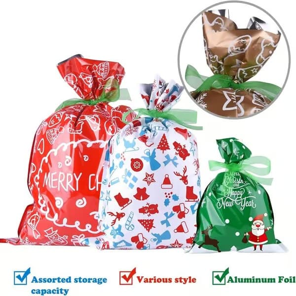 Stora julklappspåsar presentinslagning diverse presentpåsar med band för julklappar (Stil A - 10 stycken)