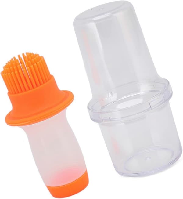 Oljedispenser med borste, Oljedispenserflaska Livsmedelsgodkänd Silikon Press Typ Borste Jämn Värme Matlagning (Orange)