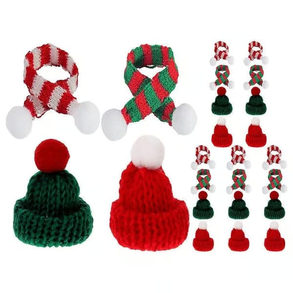 24 st mini julstickad mössa och halsduk DIY juldekoration för vinflaskor