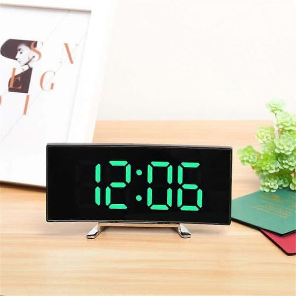 LED Böjd Digital Väckarklocka USB Temperatur Spegel Display Snooze Säng Green