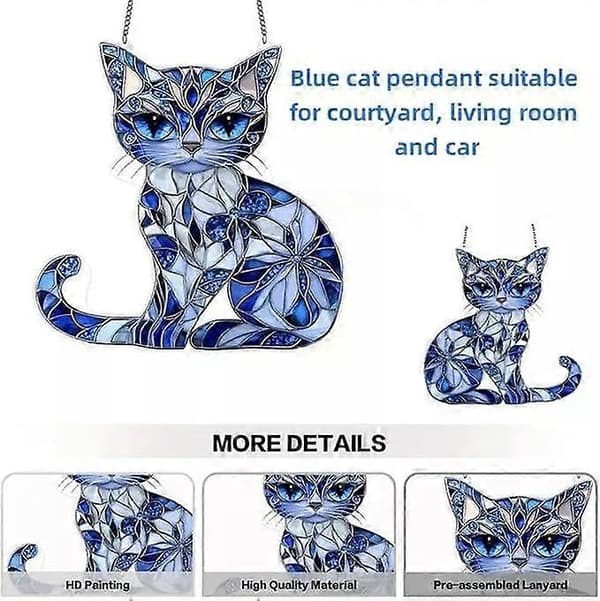 Blå og hvid kat solfanger ornament, akryl kat solfanger haveindretning