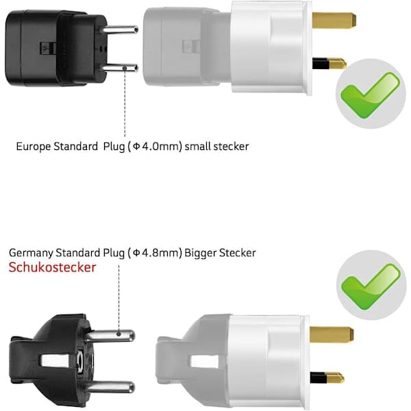 3x Rejseadapter Type G - Engelsk Rejseadapter - C og F Stik til G Stik ...