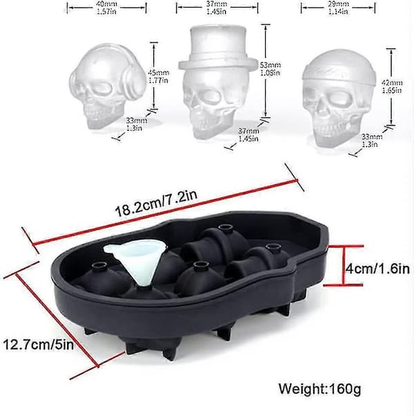 3D Dödskalle Isbitsform Med Lock, Silikon Isbitsformar, Frysfack
