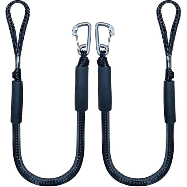 Bungee Dock Line med Krog, Sort Båd Fortøjningsline 1,2 meter 2-pak & Sort