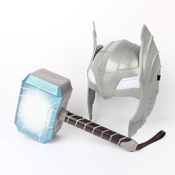 LED-ljus som avslöjar ljud Thor Hammare Mask Barnleksaker Rörlig Docka