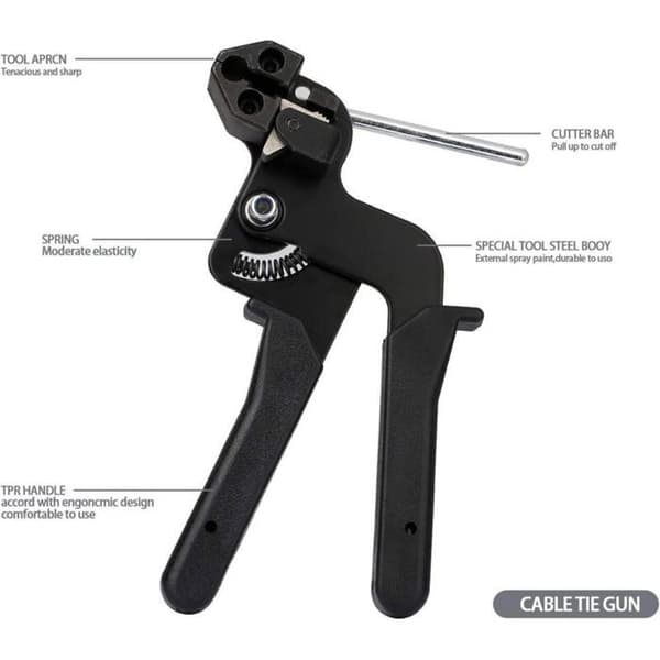 Rustfri Stål Kabelbinder Tang, Rustfri Stål Kabelbinder Værktøj med Skærefunktion, Kabelbinder Pistol