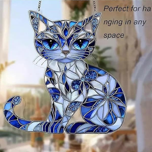 Blå og hvid kat solfanger ornament, akryl kat solfanger haveindretning