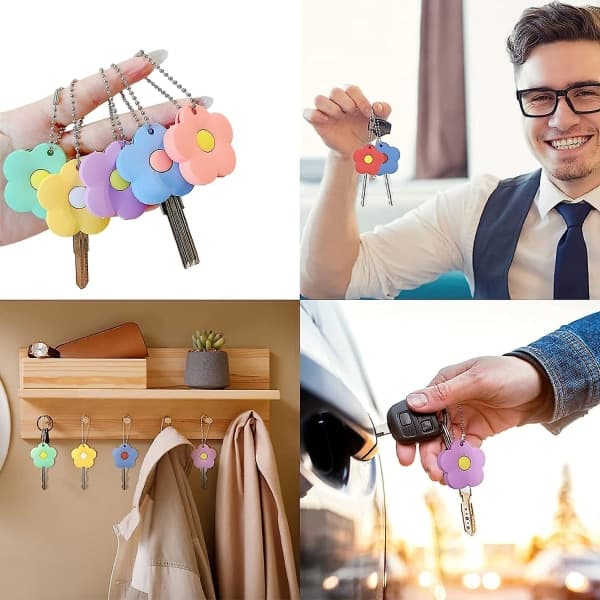 5-pak blomstrede nøglehætter Søde silikone nøglehætter Blomstrede husnøglehætter Bærbare nøglehætter (blå, pink, lilla, orange, grøn)