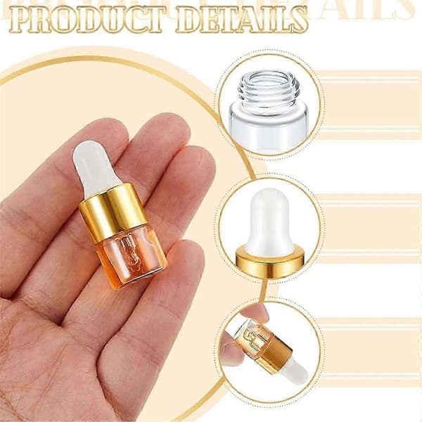 100 stk. mini glassdråpeflasker i bulk, klare essensielle oljedråpeflasker, små glassdråpeprøvebeholdere 1 ml