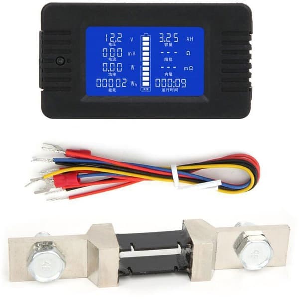 Batterimonitor, multifunktionell DC-batterimonitor, 0-200V wattmätare, batterispänningsanalysator med 200A shunt