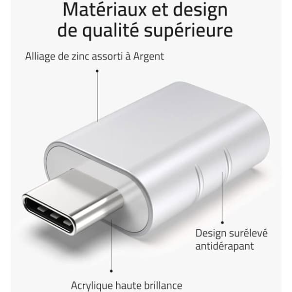 Silverfärgad USB-C till USB-adapter, 2-pack, USB-C hane till USB 3 hona, adapter kompatibel med MacBook Pro/Air 2021, iMac, iPad