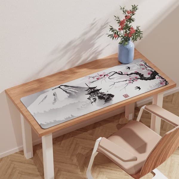 Japansk Kirsebærblomst Musematte (80 × 30 × 0,3 cm) Utvidet Stor Musematte Skrivebordsmatte, Sydd Kant Musematte, Gaming Musematte XL