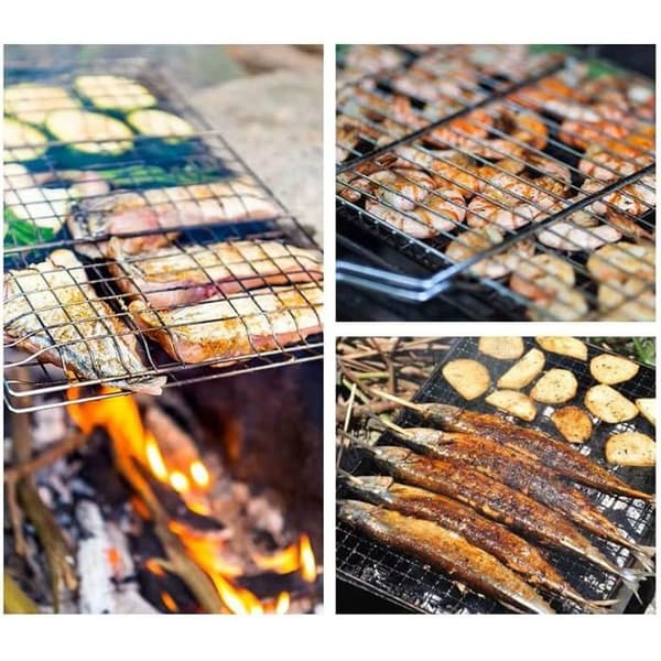 Grillkurv - Sett med 2 - Rustfritt stål - Sammenleggbar grill - For tilberedning av fisk og grønnsaker - Håndtak