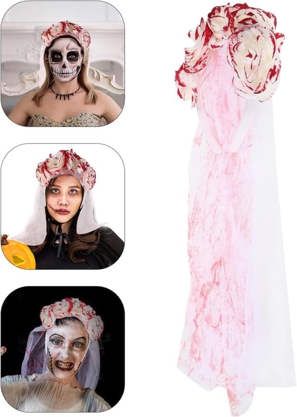 Gotisk Halloween-hårbøyle med slør, unikt spøkelsesbrudehårstykke