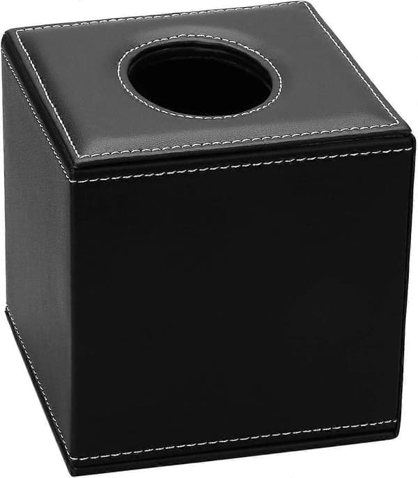 PU Læder Terning Firkantet Elegant Kleenexboks Holder (Sort)