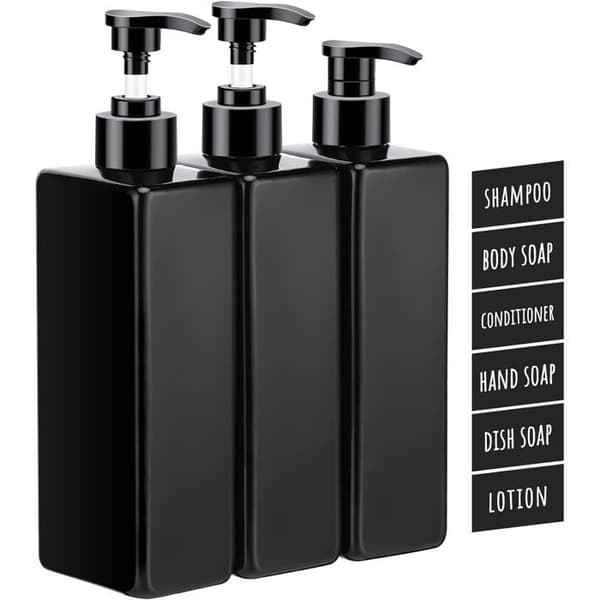 Sett med 3 såpedispensere 500 ml - Solid svart plast - Lekkasjesikker påfyllbar pumpe - For S