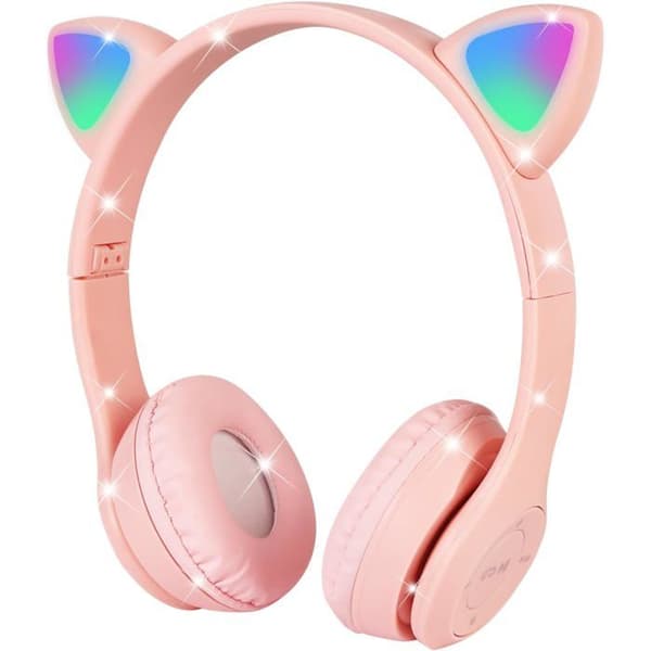 Børne Bluetooth Hovedtelefoner - 1 Enhed - LED Katte Design - 84dB Volumenbegrænser - HD Mikrofon - PC Tablet