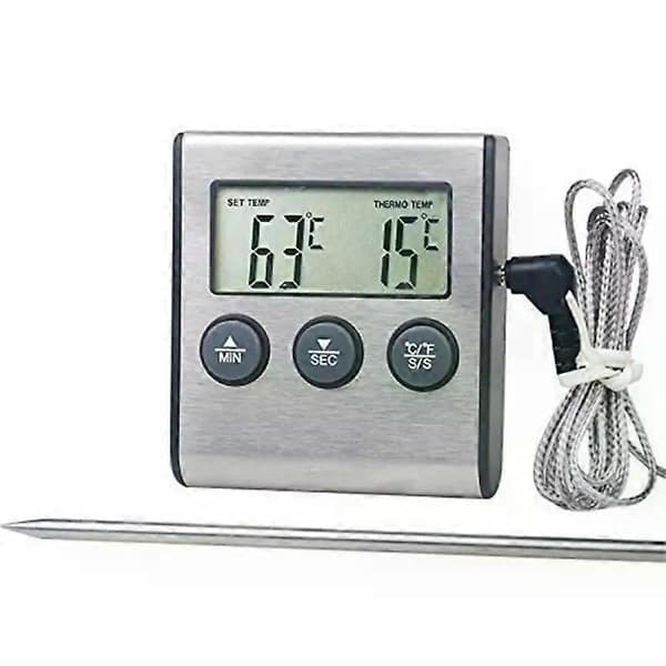 Digital kökstermometer Kött Mat Temperatur för Ugn BBQ Grill Timerfunktion med Sond Värmemätare för Matlagning A2