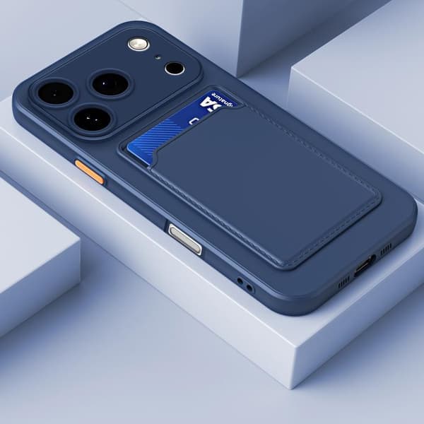 iPhone 17 Pro Cover med Kortplads og Kontrastknapper Mørkeblå