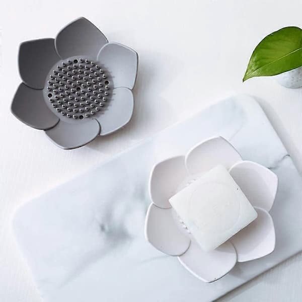 Japansk blommig silikontvålkopp - 2-pack tvålhållare (Vit & Grå)