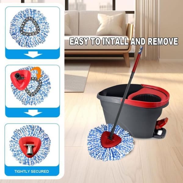 Kompatibel med Easywring single twist-systemet, O-Ceda udskiftningsmoppehovedpakke (pakke med 2, blå og hvid)