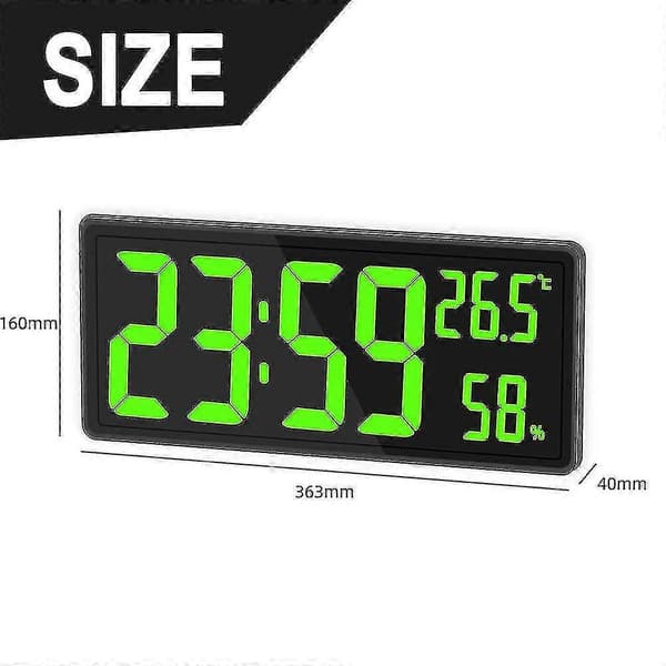 Digital Klocka Stor Display, Stor Digital Väggklocka Med Temperatur Och Luftfuktighet, Digital Väggklocka Med LED-siffror För Sovrum, Kontor green