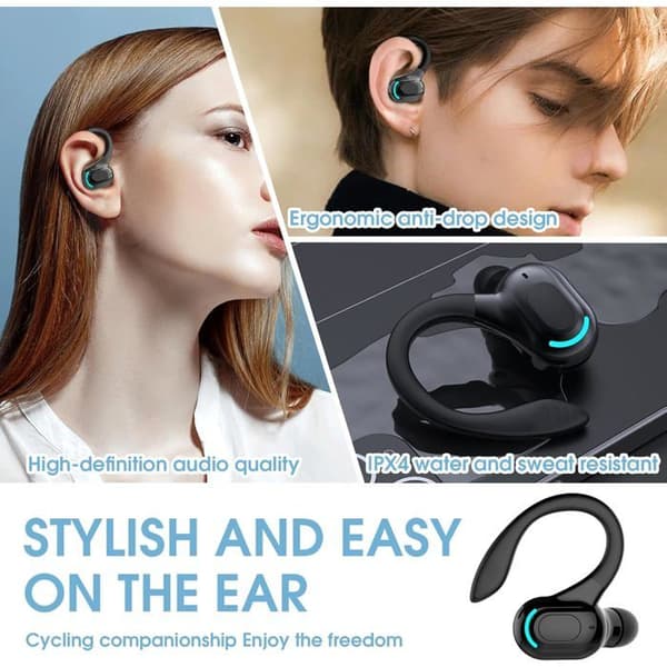 Mono Bluetooth Headset - 1 Stykke - Ørekrog Design - 20-Timers Batterilevetid - Sport og Arbejde - Sort