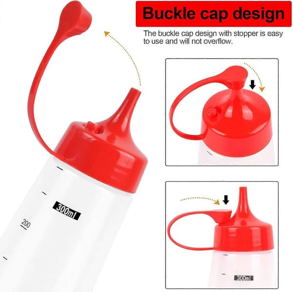 2 st 300 ml Plastflaskor med Gradering, Tryckflaskor med Lock, Squeezeboteller för Kryddor (Vit)