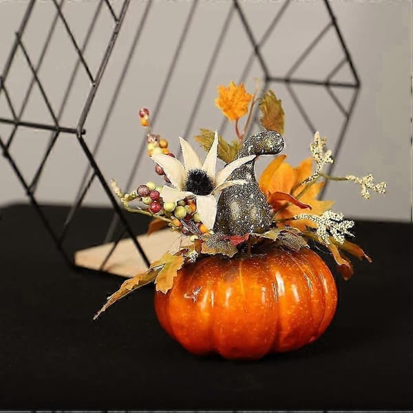 2025 Sæt med 3 borddekorationer inklusive kunstigt græskar til Halloween Thanksgiving Efterår