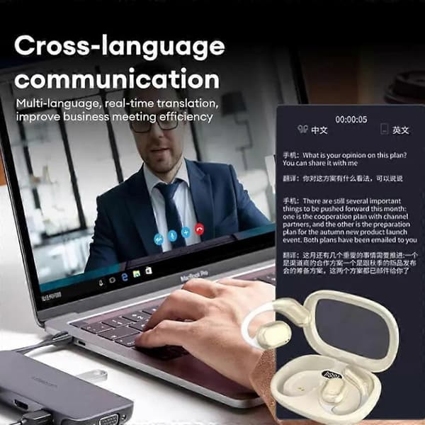 AI Åbne Trådløse Sprog Oversættelse Bluetooth Høretelefoner Off White