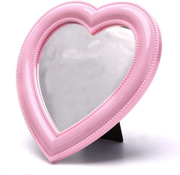 Hjärtsminkspegel Kosmetisk spegel Vägg Bordsspegel Sovrumsspegel, Present 17,5*18,5cm Pink