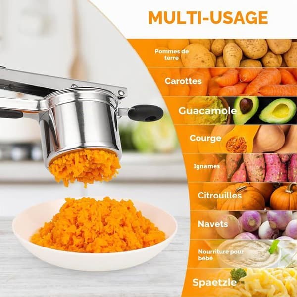 Potetmoser i rustfritt stål 450 ml - 18/10 stål - 3 mm perforert base - Ergonomisk håndtak - For gnocchi-mos