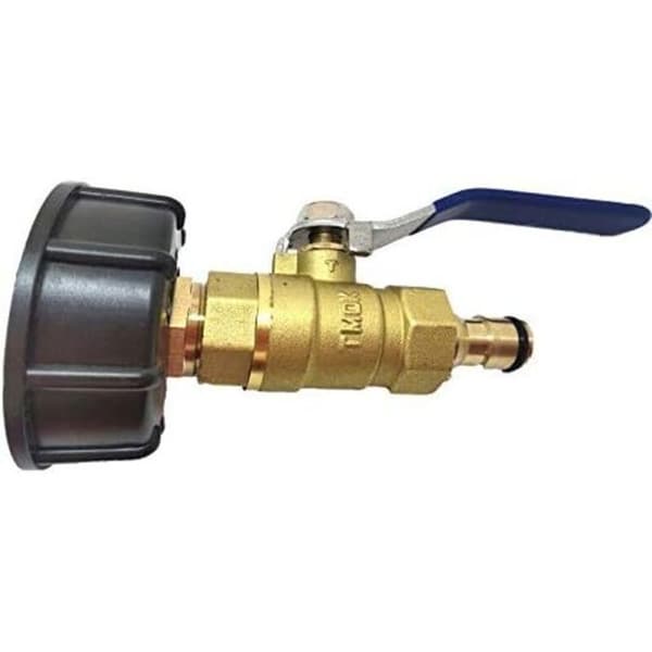 1x Messinghane-fitting, S60x6 tankadapter-aftapningsventil med 25 mm udløbsdiameter, lynkoblingsudløb, til
