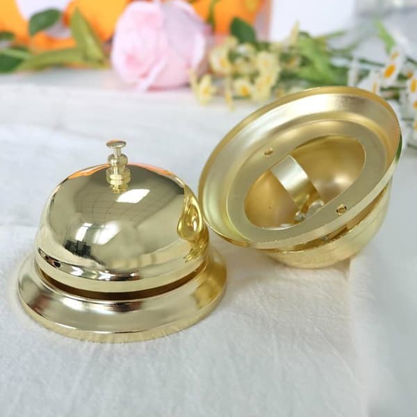 Sæt med 2 dørklokker - Rustfrit stål - Klar og høj lyd - Til restaurant, hotel, bar - Guld 8,5 x 5,5 cm