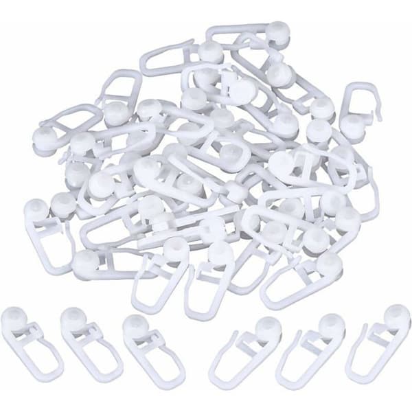 Rullegardinklips, hvite plastgardinkroker for skinnemonterte gardiner, 50-pakning (klips) 25 cm