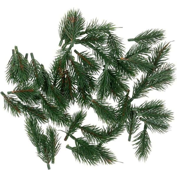 Sett med 55 dekorative granbar - Grønn - 8 cm lang - 55 kunstige granbar - Kransdekorasjon - Grangrønn