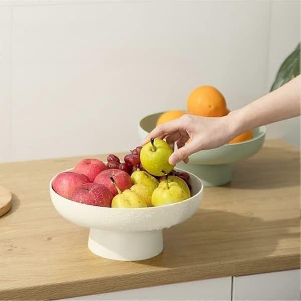 Frugtskål i plastik til snacks, frugtskål til bordplade, dekorativt midtpunkt til køkkenbord eller spisebordsborde, hvid
