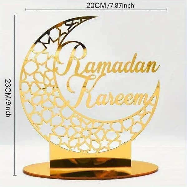 Akryl halvmåne og stjerne borddekoration, Ramadan Kareem/Eid Mubarak/Eid Adha pynt, festlig dekorationsplade A