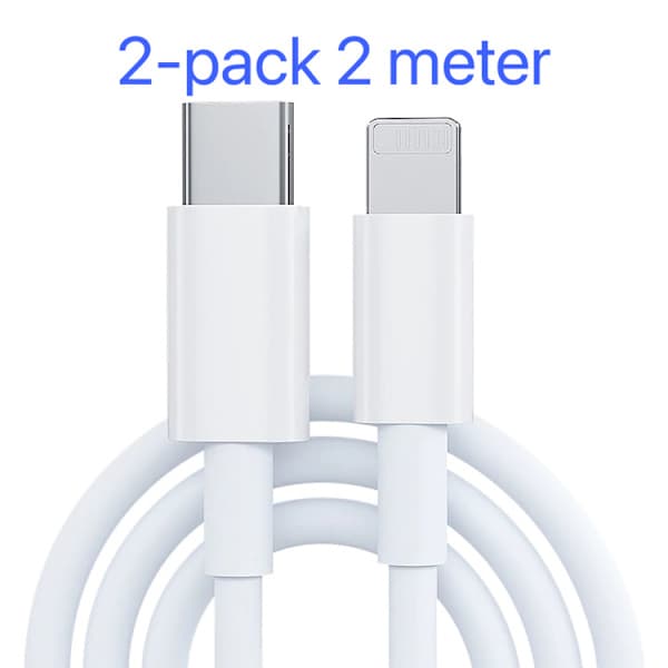 2-pakks lader for iPhone - USB-C - Kabel / Ledning - 20W - 2m - Rask lader Hvit
